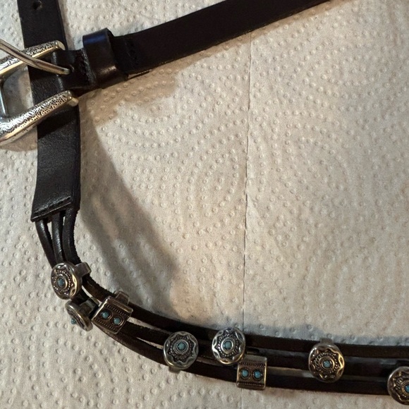 Women’s Fossil black leather belt with turquoise conchas Cowgirl Southwest S - Picture 7 of 9